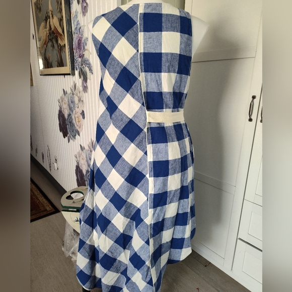 Anthropologie Maeve Belted  Gingham check Cotton Linen Asymmetrical Dress Lg EUC - Picture 6 of 12